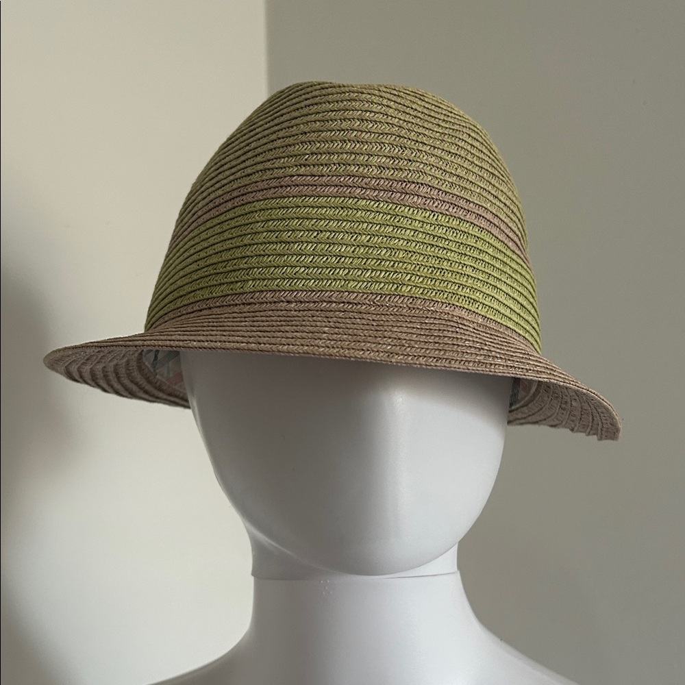 Stacy Adams, Sister S/M Tan and Green Straw Fedora Hat